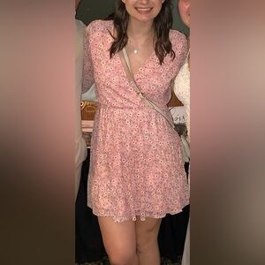 KENEDIK Pink floral long sleeve mini dress